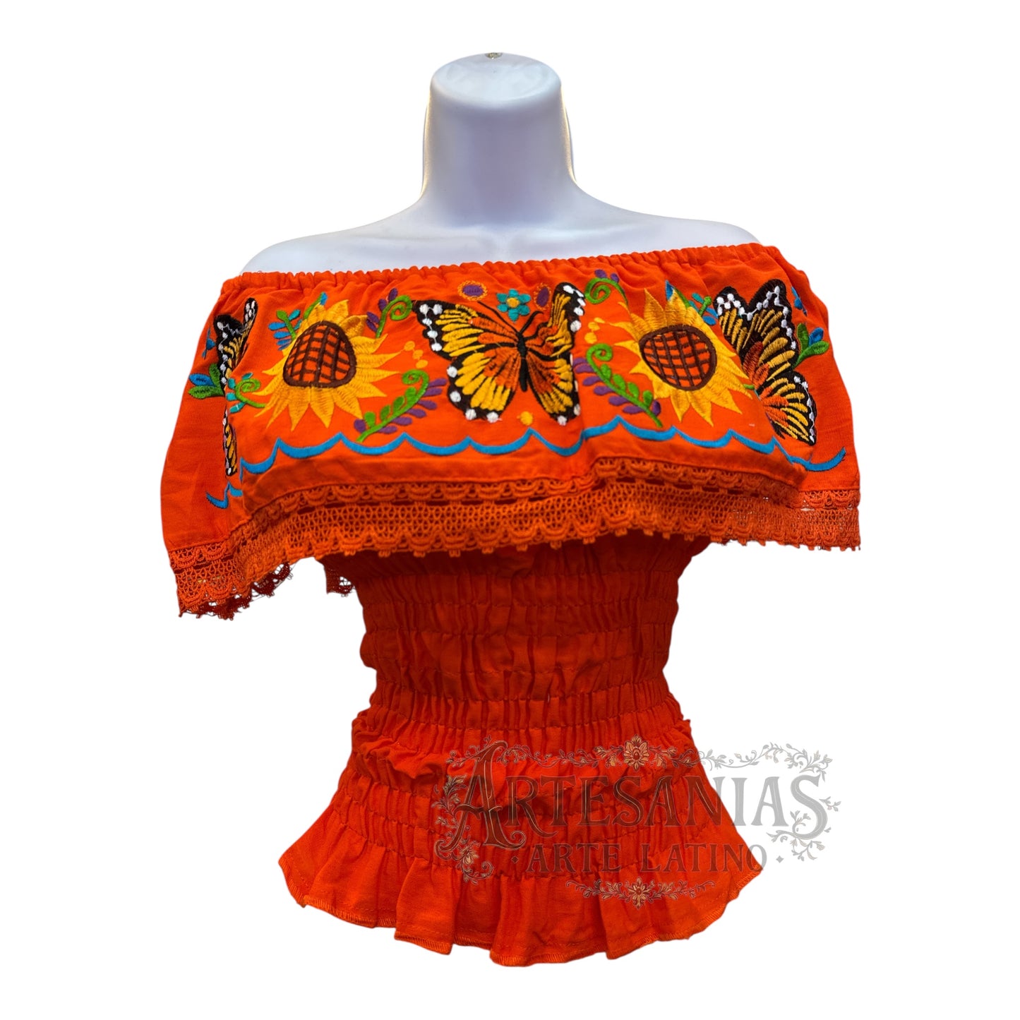 Embroidered Monarch Butterfly Blouses off the shoulder