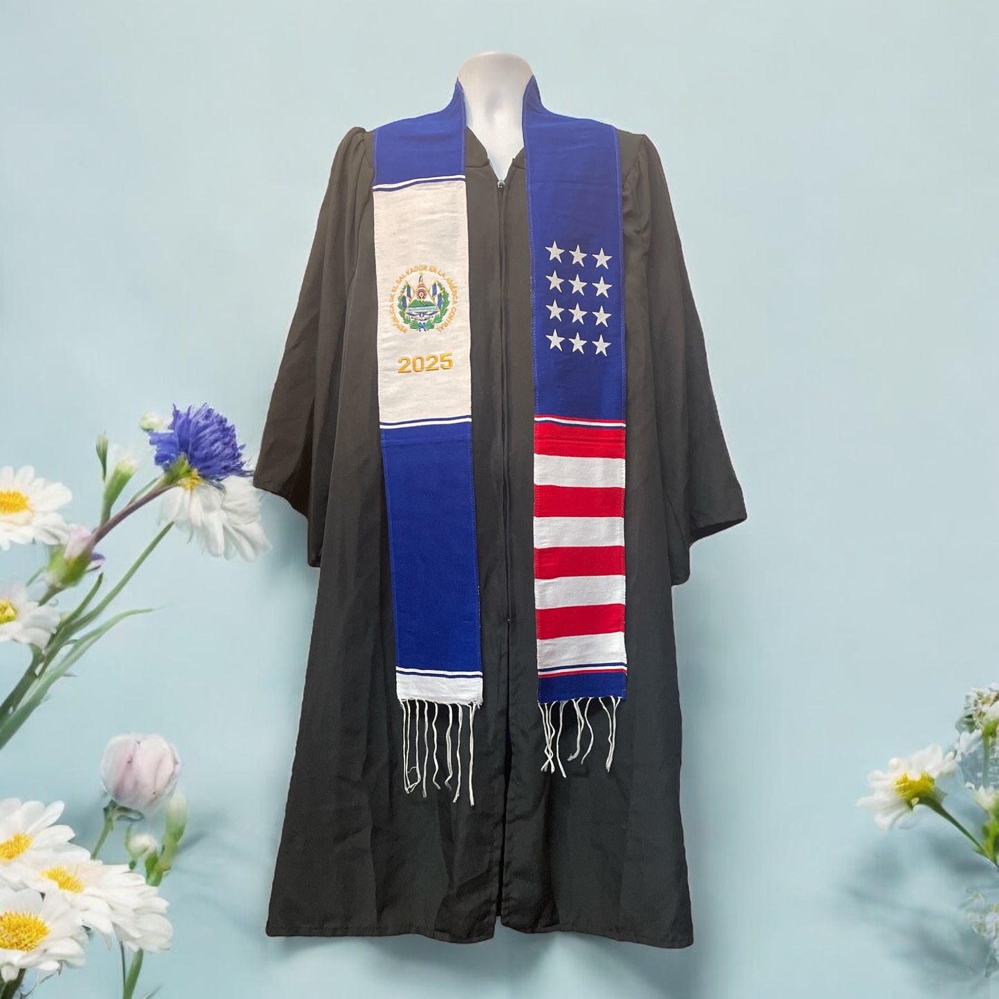 AuthentiC Graduation Sash with American and El Salvador flag Class of 2025, Hispanic Stole Graduation Stole Serape,