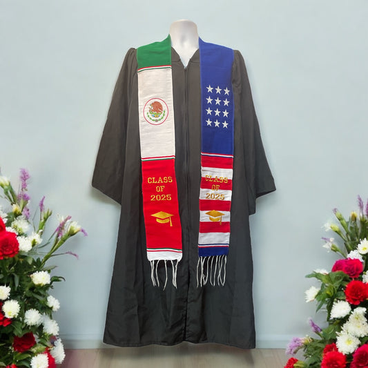 Authentic Mexican Graduation Sash with American and Mexican Flag Class of 2025, Hispanic Stole Graduation Stole Serape,