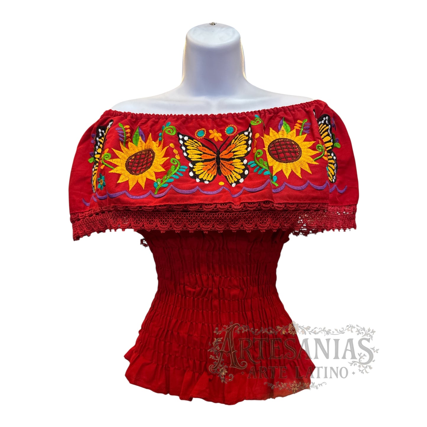 Embroidered Monarch Butterfly Blouses off the shoulder