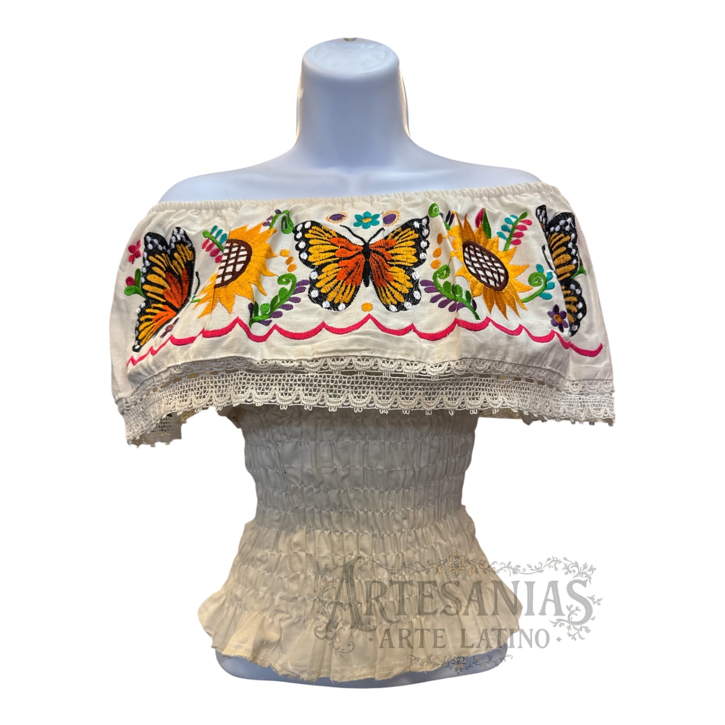 Embroidered Monarch Butterfly Blouses off the shoulder