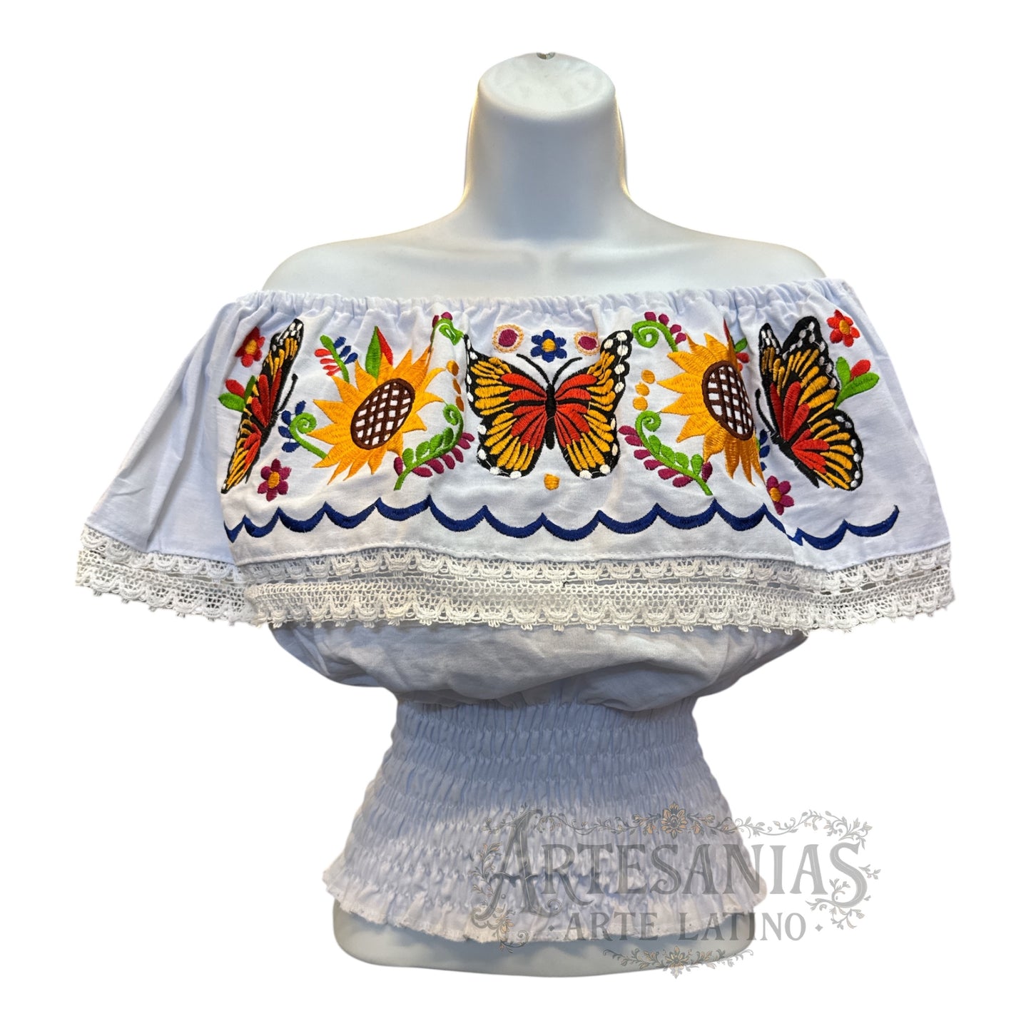 Embroidered Monarch Butterfly Blouses off the shoulder