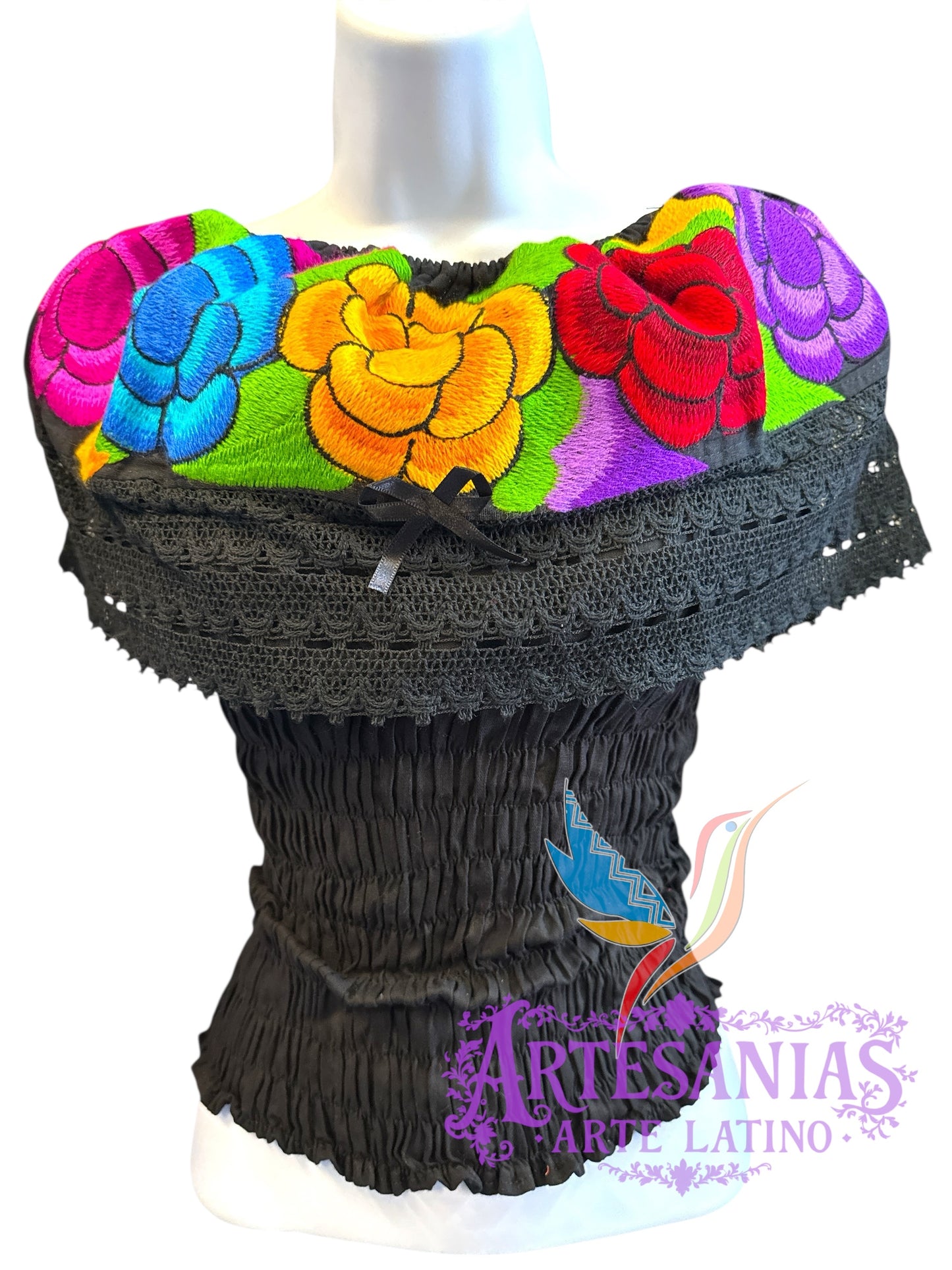 Off-the-Shoulder Peasant Blouse Crop Top: Elastic Embroidered Shirt