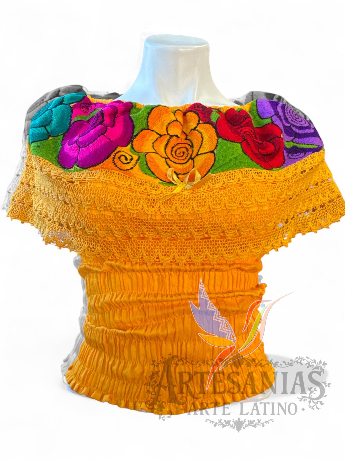 Off-the-Shoulder Peasant Blouse Crop Top: Elastic Embroidered Shirt