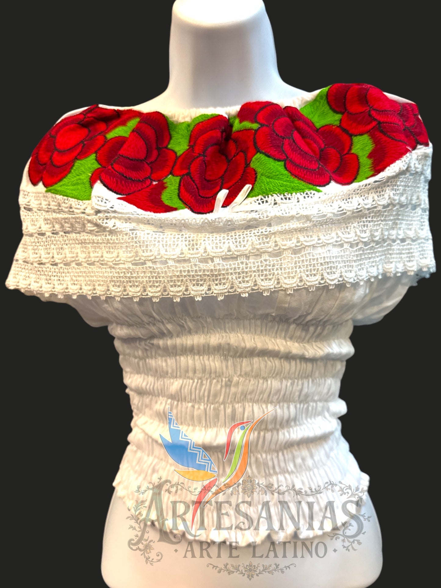Off-the-Shoulder Peasant Blouse Crop Top: Elastic Embroidered Shirt