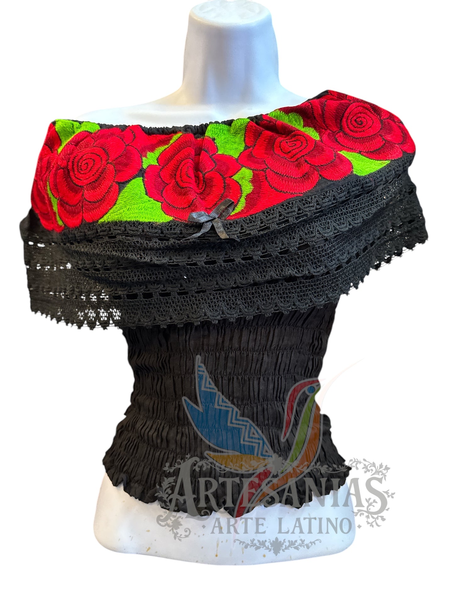 Off-the-Shoulder Peasant Blouse Crop Top: Elastic Embroidered Shirt