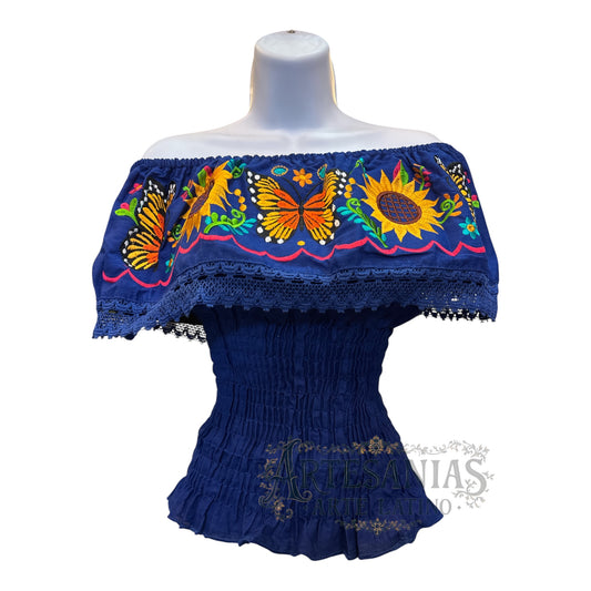 Embroidered Monarch Butterfly Blouses off the shoulder