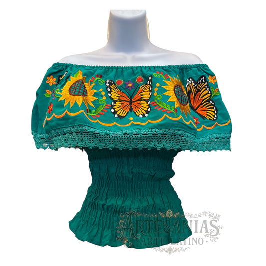 Embroidered Monarch Butterfly Blouses off the shoulder