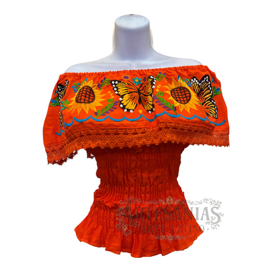 Embroidered Monarch Butterfly Blouses off the shoulder