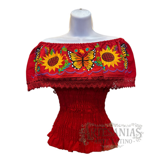 Embroidered Monarch Butterfly Blouses off the shoulder